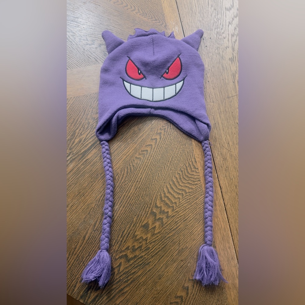 Purple Knit Hat with Cartoon Face